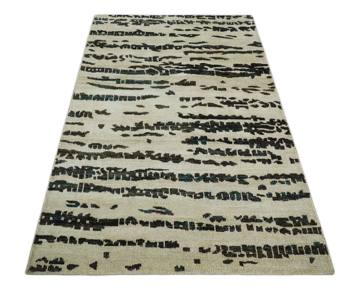 5x8 Hand Knotted Beige and Brown Modern Abstract Recycled Silk Area Rug