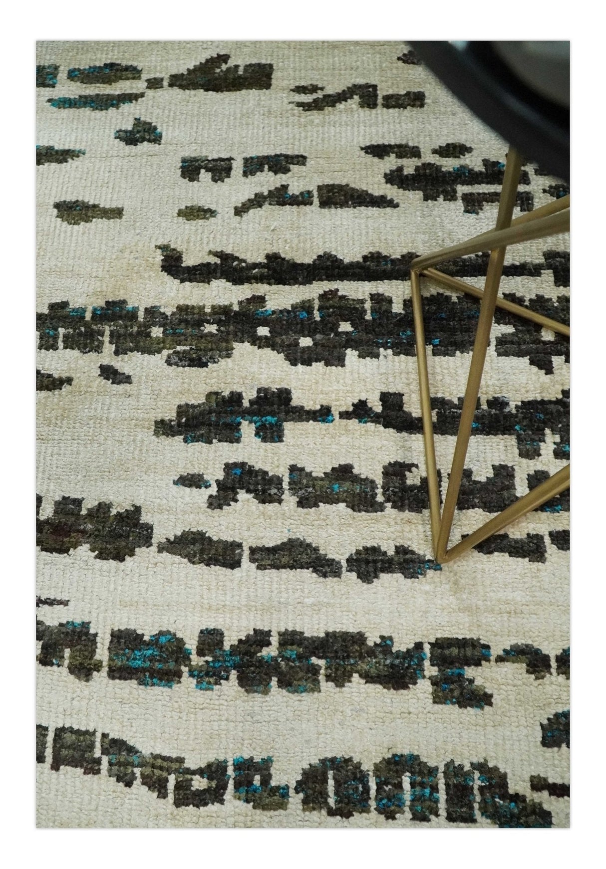 5x8 Hand Knotted Beige and Brown Modern Abstract Recycled Silk Area Rug
