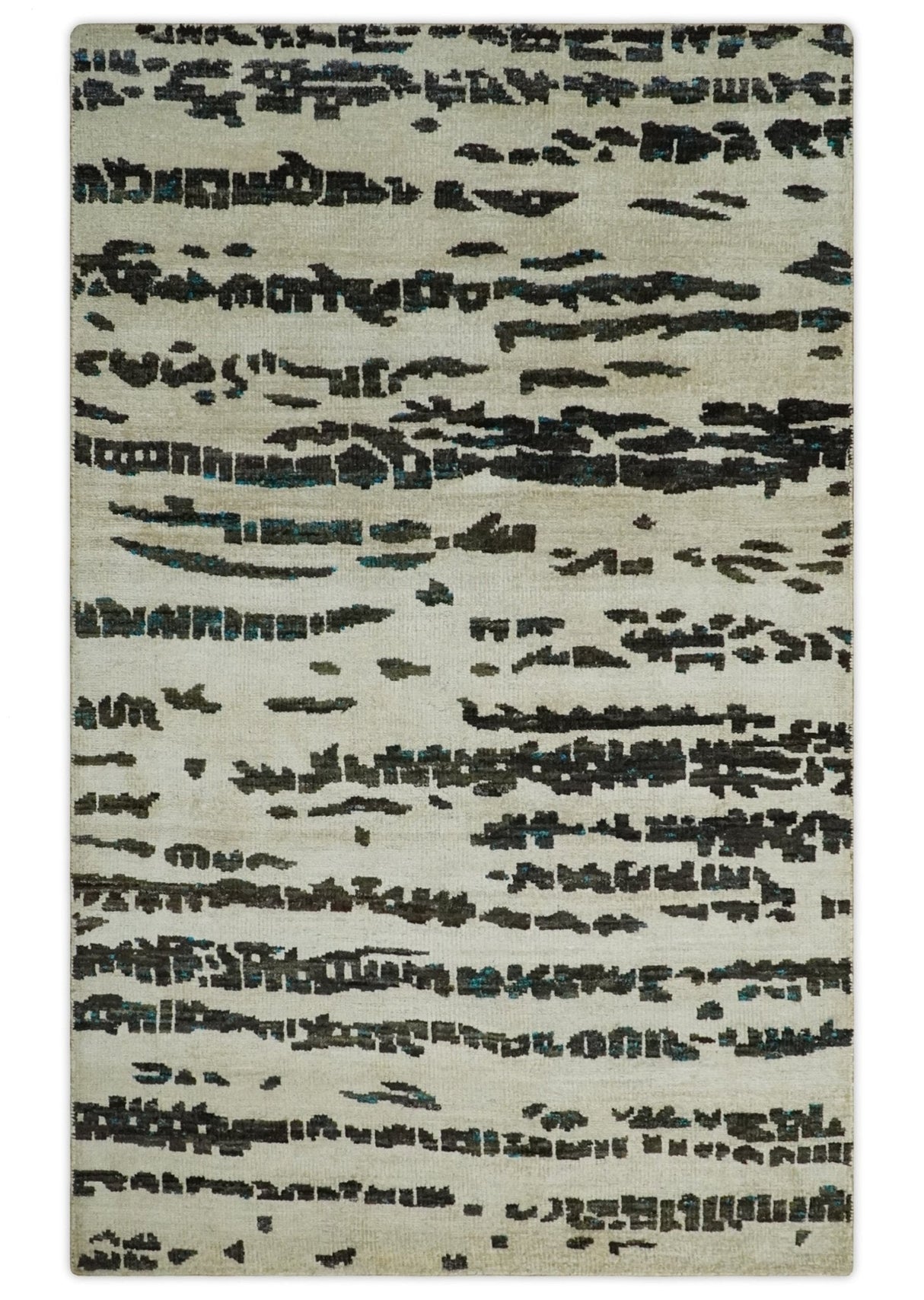 5x8 Hand Knotted Beige and Brown Modern Abstract Recycled Silk Area Rug