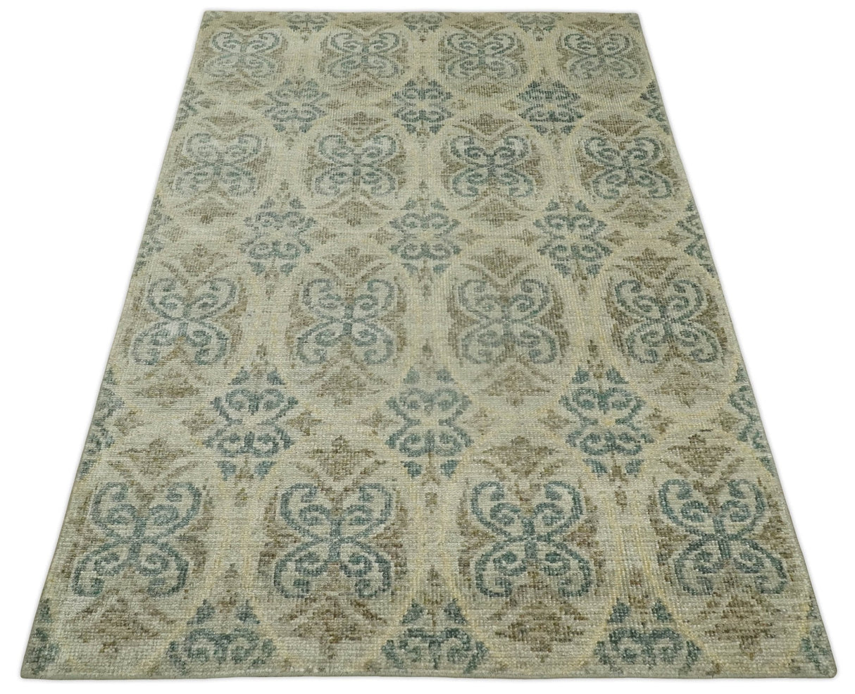 5x8 Hand Knotted Beige, Blue and Camel Modern Contemporary Bamboo Silk Area Rug