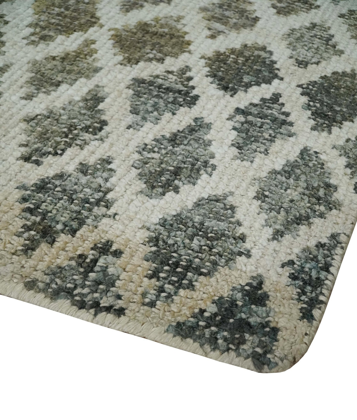 5x8 Hand Knotted Beige, Charcoal and Olive Modern Geometric Recycled Silk Area Rug