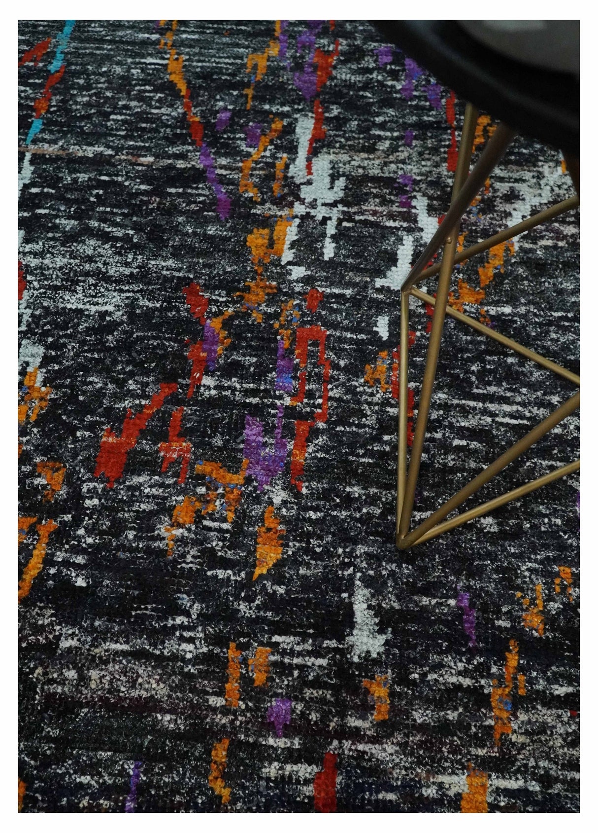5x8 Hand Knotted Black and Rust Modern Abstract Recycled Silk Area Rug