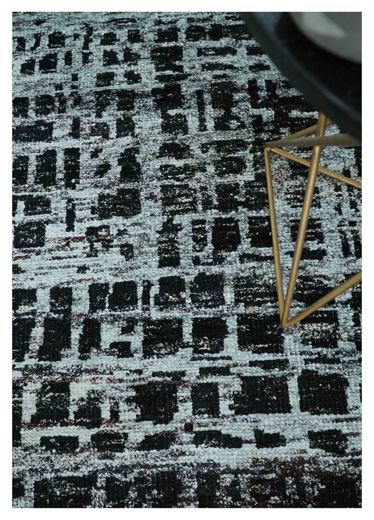 5x8 Hand Knotted Black and Silver Modern Abstract Recycled Silk Area Rug