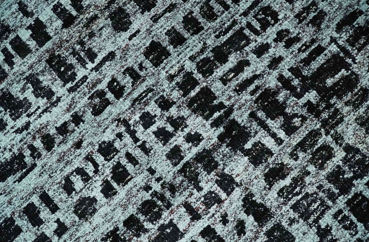 5x8 Hand Knotted Black and Silver Modern Abstract Recycled Silk Area Rug