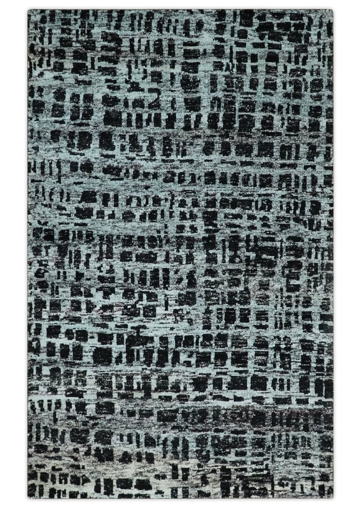 5x8 Hand Knotted Black and Silver Modern Abstract Recycled Silk Area Rug