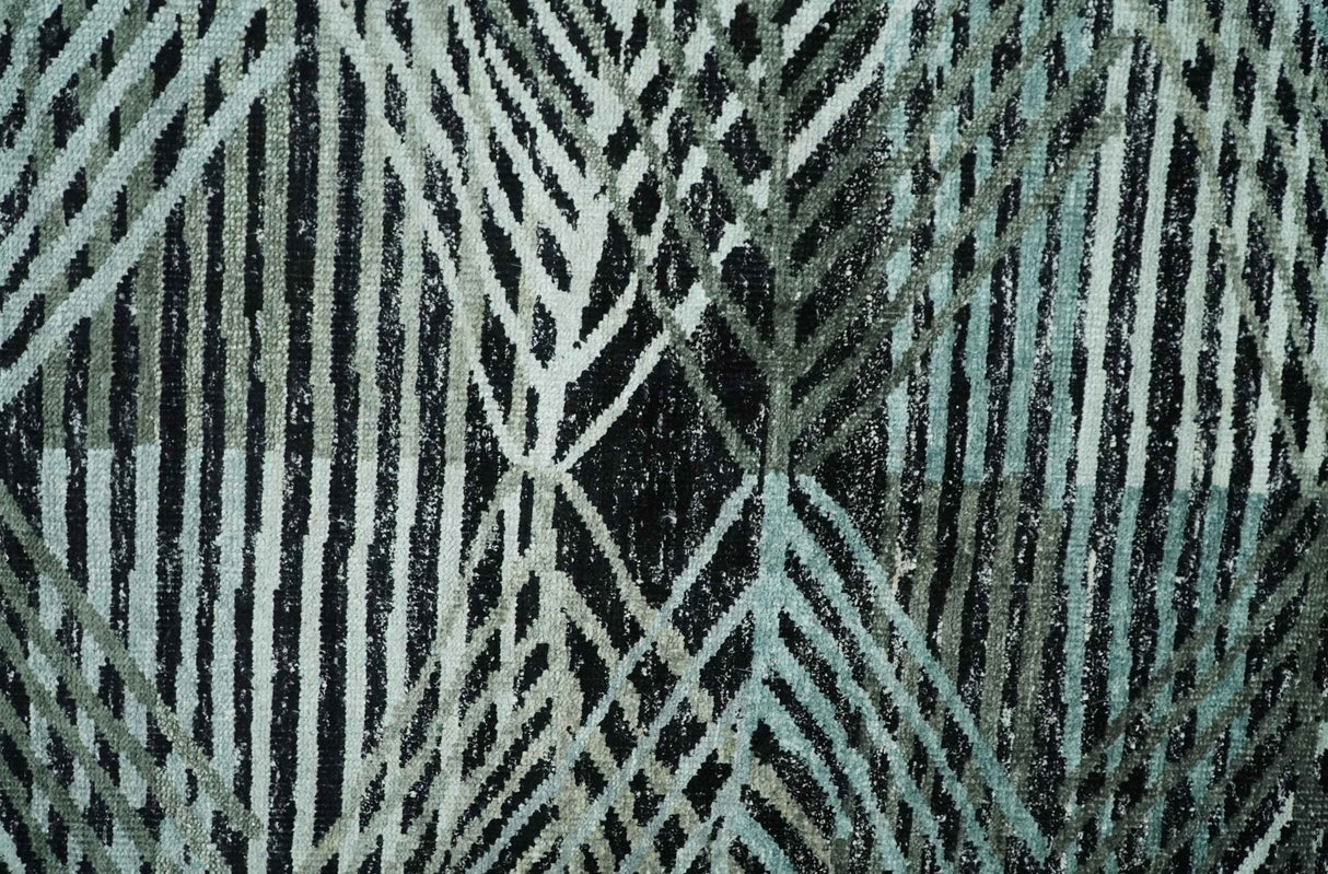 5x8 Hand Knotted Black, Ivory and Teal Modern Contemporary Recycled Silk Area Rug
