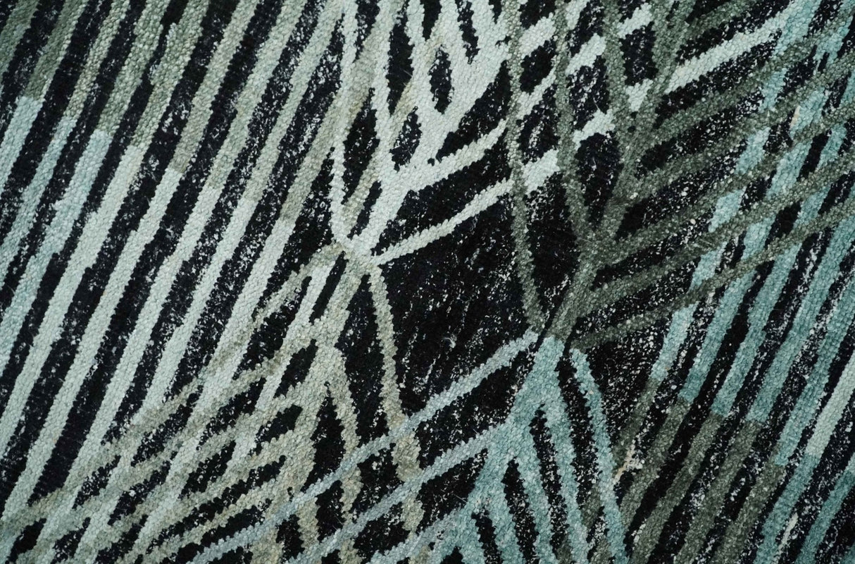 5x8 Hand Knotted Black, Ivory and Teal Modern Contemporary Recycled Silk Area Rug