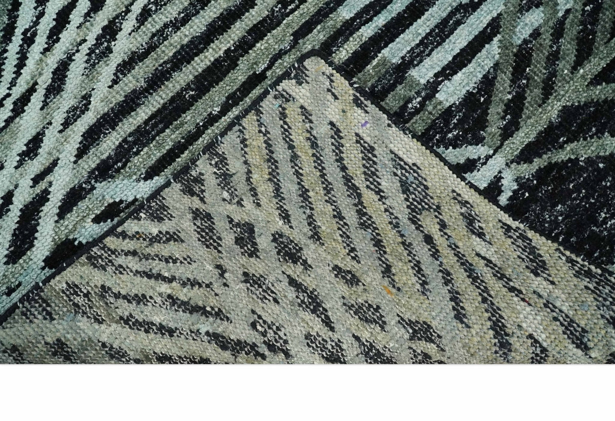 5x8 Hand Knotted Black, Ivory and Teal Modern Contemporary Recycled Silk Area Rug