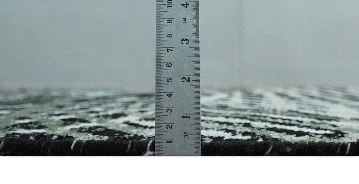 5x8 Hand Knotted Black, Ivory and Teal Modern Contemporary Recycled Silk Area Rug
