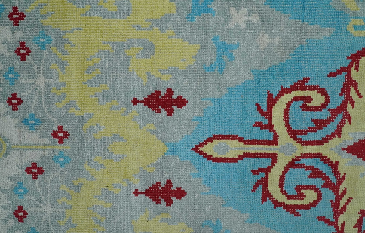 5x8 Hand Knotted Blue, Silver and Red Contemporary Recycled Silk Area Rug