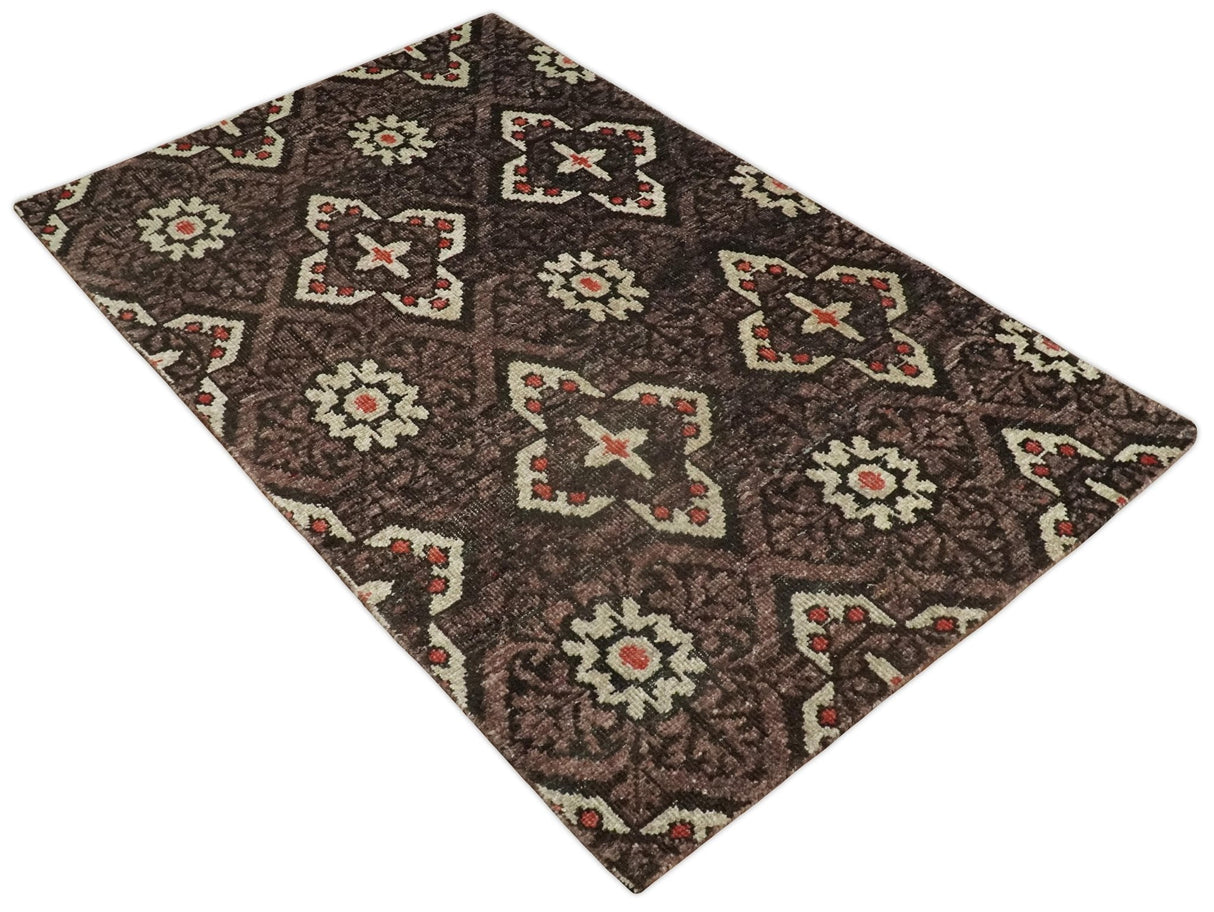 5x8 Hand Knotted Brown, Beige and Rust Antique Style Contemporary Bamboo Silk Area Rug