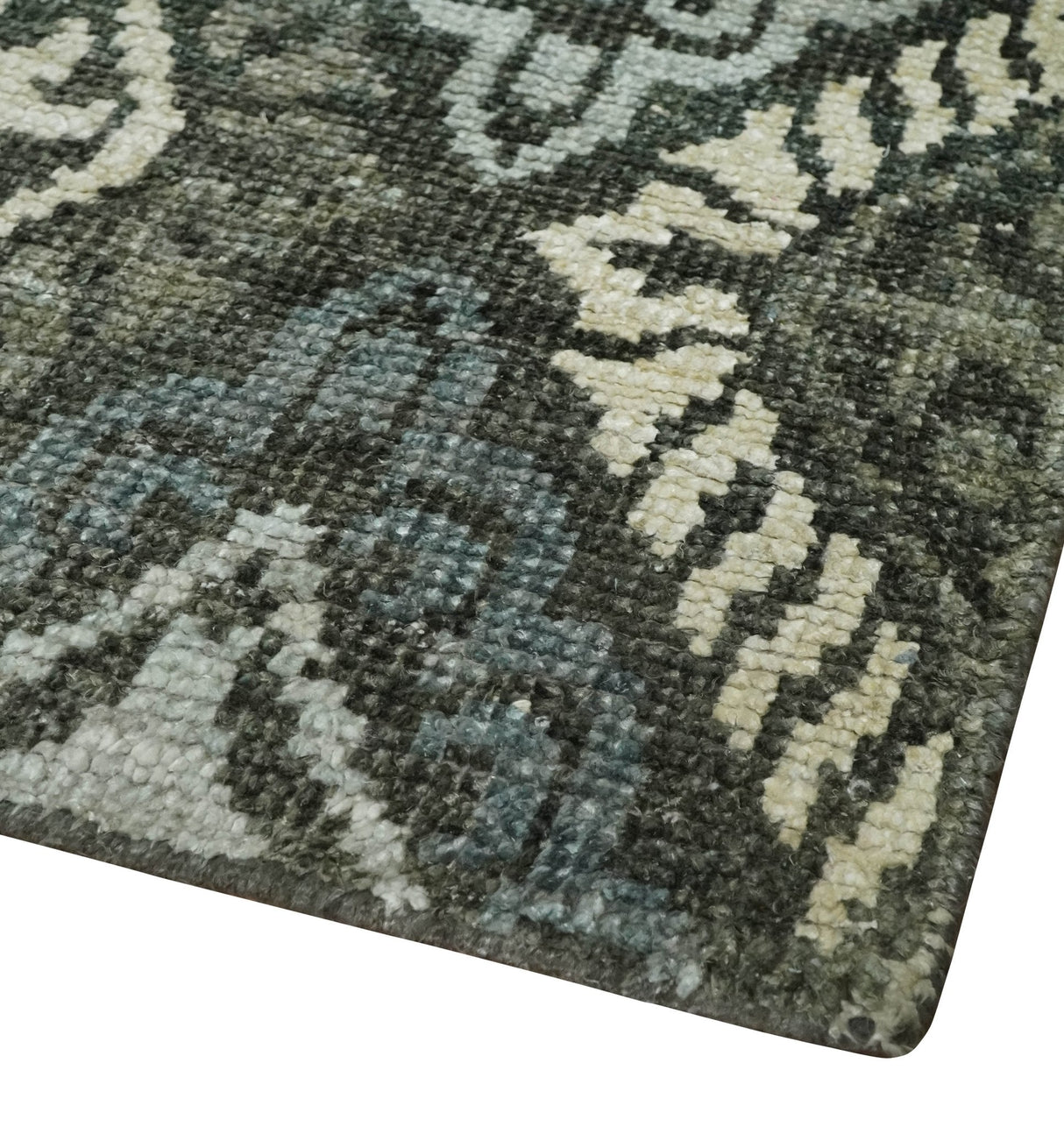 5x8 Hand Knotted Charcoal, Blue and Ivory Contemporary Bamboo Silk Area Rug