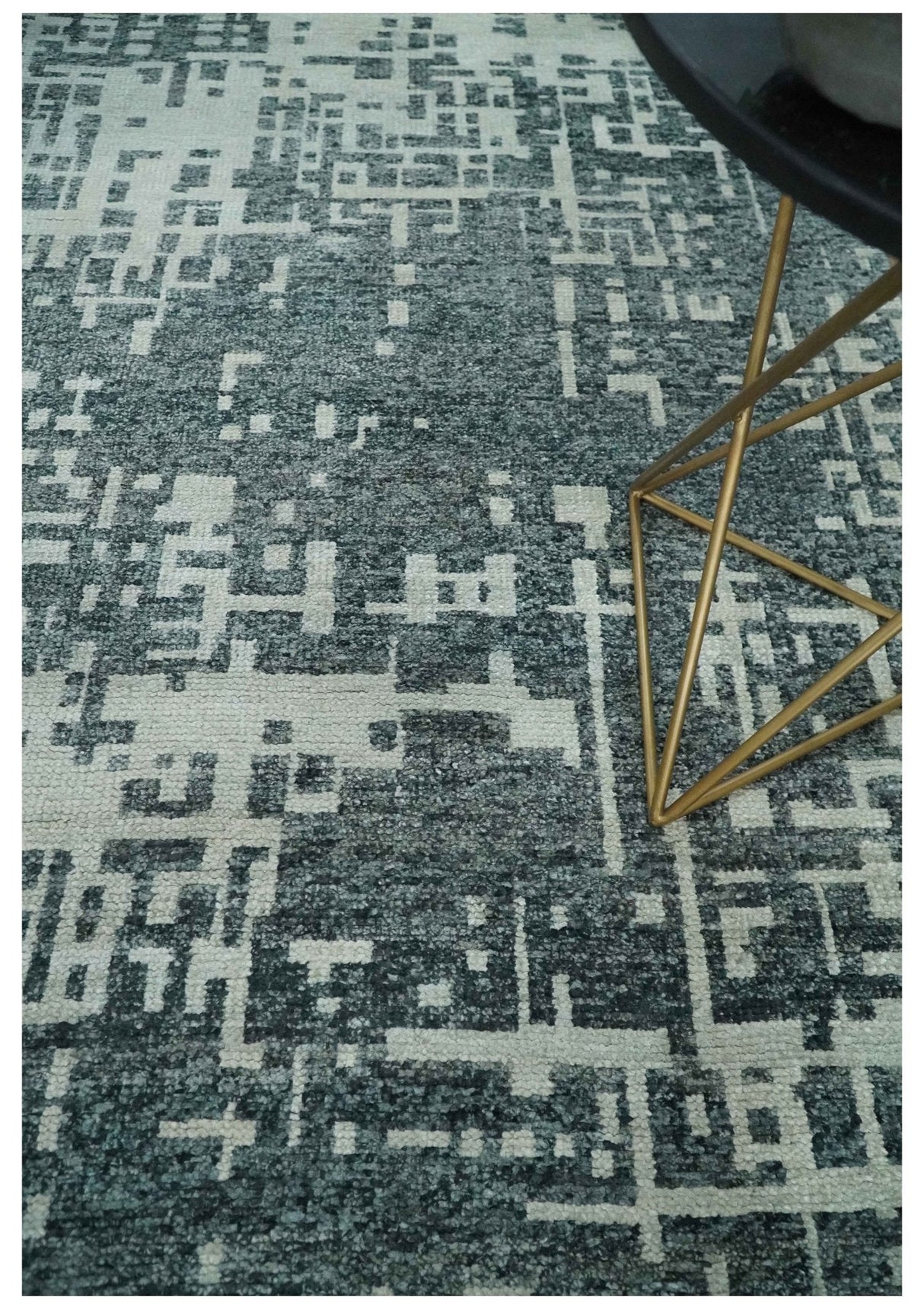 5x8 Hand Knotted Gray, Charcoal and Ivory Modern Abstract Contemporary Recycled art silk Area Rug-Area Rug-Parc Decor