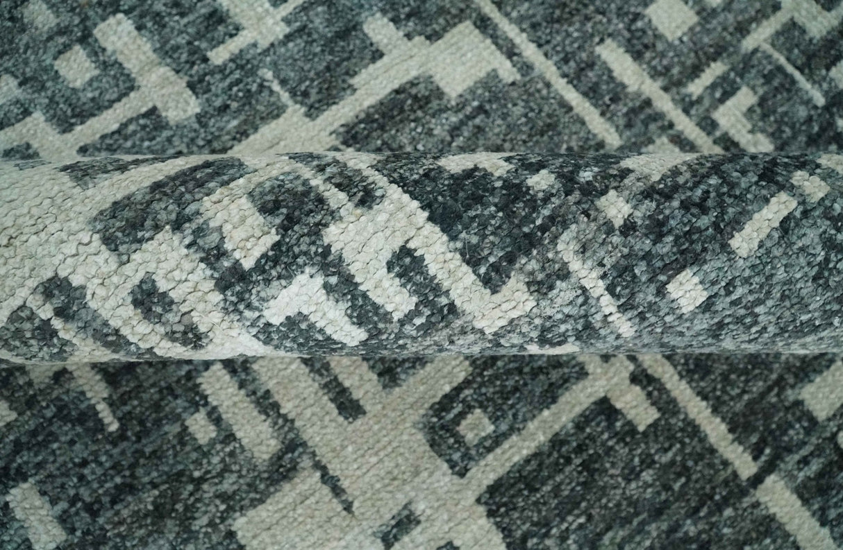 5x8 Hand Knotted Gray, Charcoal and Ivory Modern Abstract Contemporary Recycled art silk Area Rug-Area Rug-Parc Decor