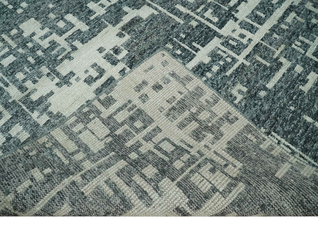 5x8 Hand Knotted Gray, Charcoal and Ivory Modern Abstract Contemporary Recycled art silk Area Rug-Area Rug-Parc Decor