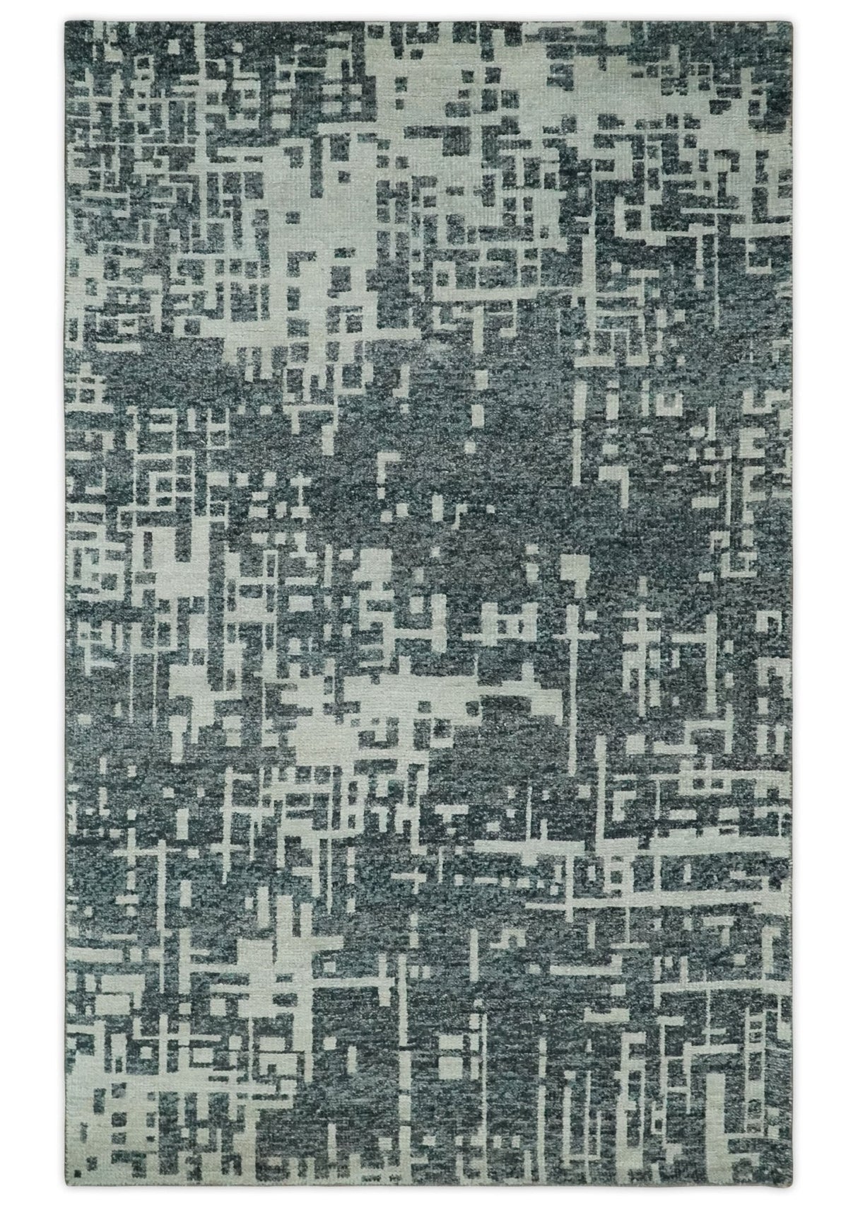 5x8 Hand Knotted Gray, Charcoal and Ivory Modern Abstract Contemporary Recycled art silk Area Rug-Area Rug-Parc Decor