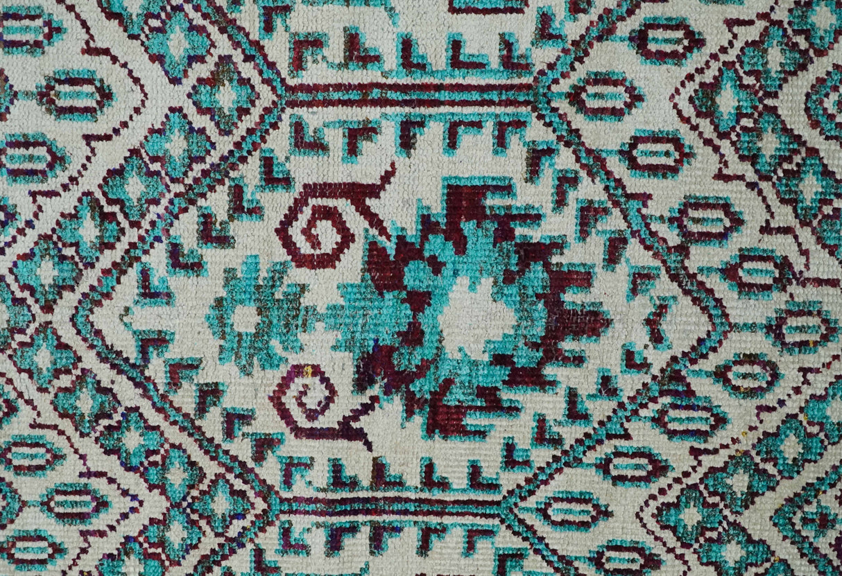 5x8 Hand Knotted Ivory, Blue and Red Antique Contemporary Bamboo Silk Area Rug