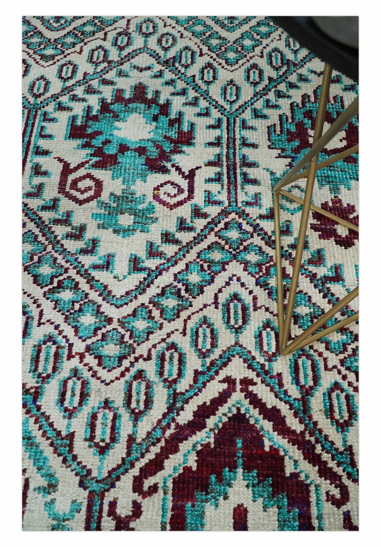 5x8 Hand Knotted Ivory, Blue and Red Antique Contemporary Bamboo Silk Area Rug