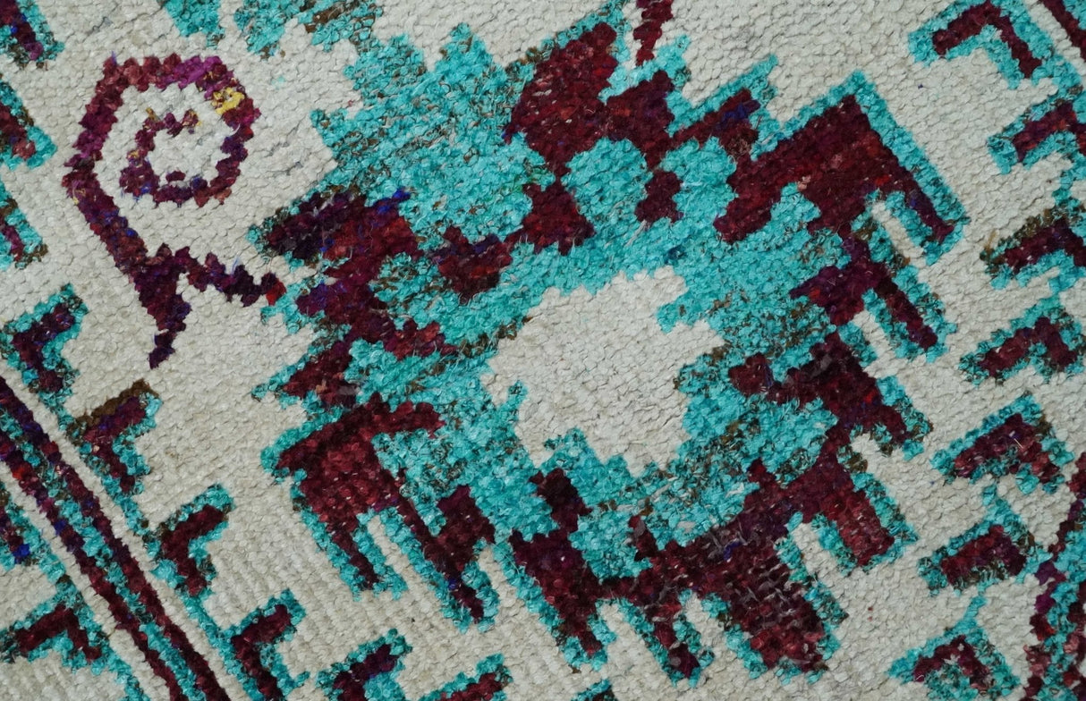 5x8 Hand Knotted Ivory, Blue and Red Antique Contemporary Bamboo Silk Area Rug