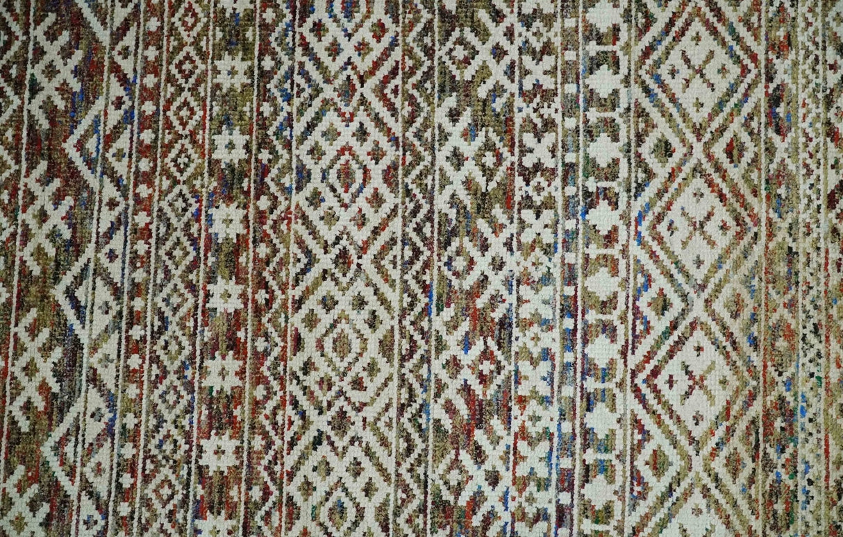 5x8 Hand Knotted Ivory, Olive and Rust Modern Contemporary Recycled Silk Area Rug