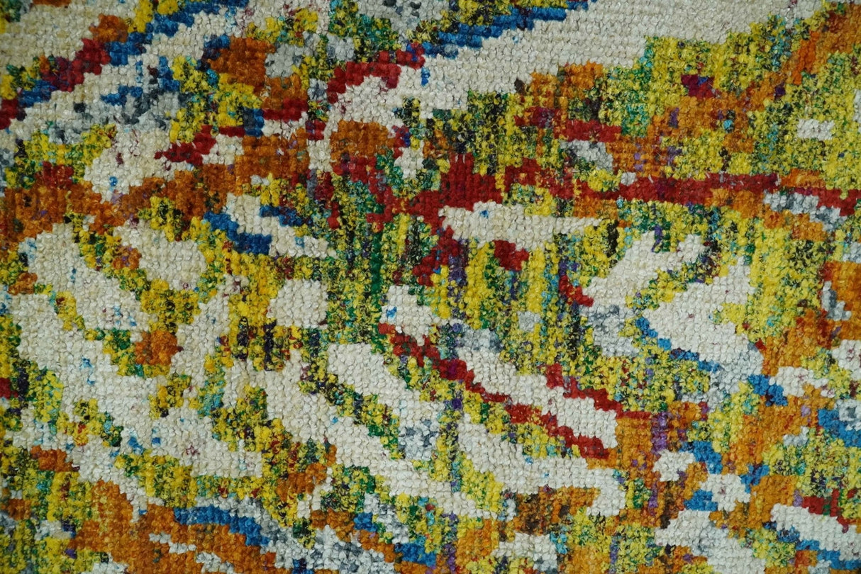 5x8 Hand Knotted Multicolor Modern Abstract Recycled Silk Area Rug