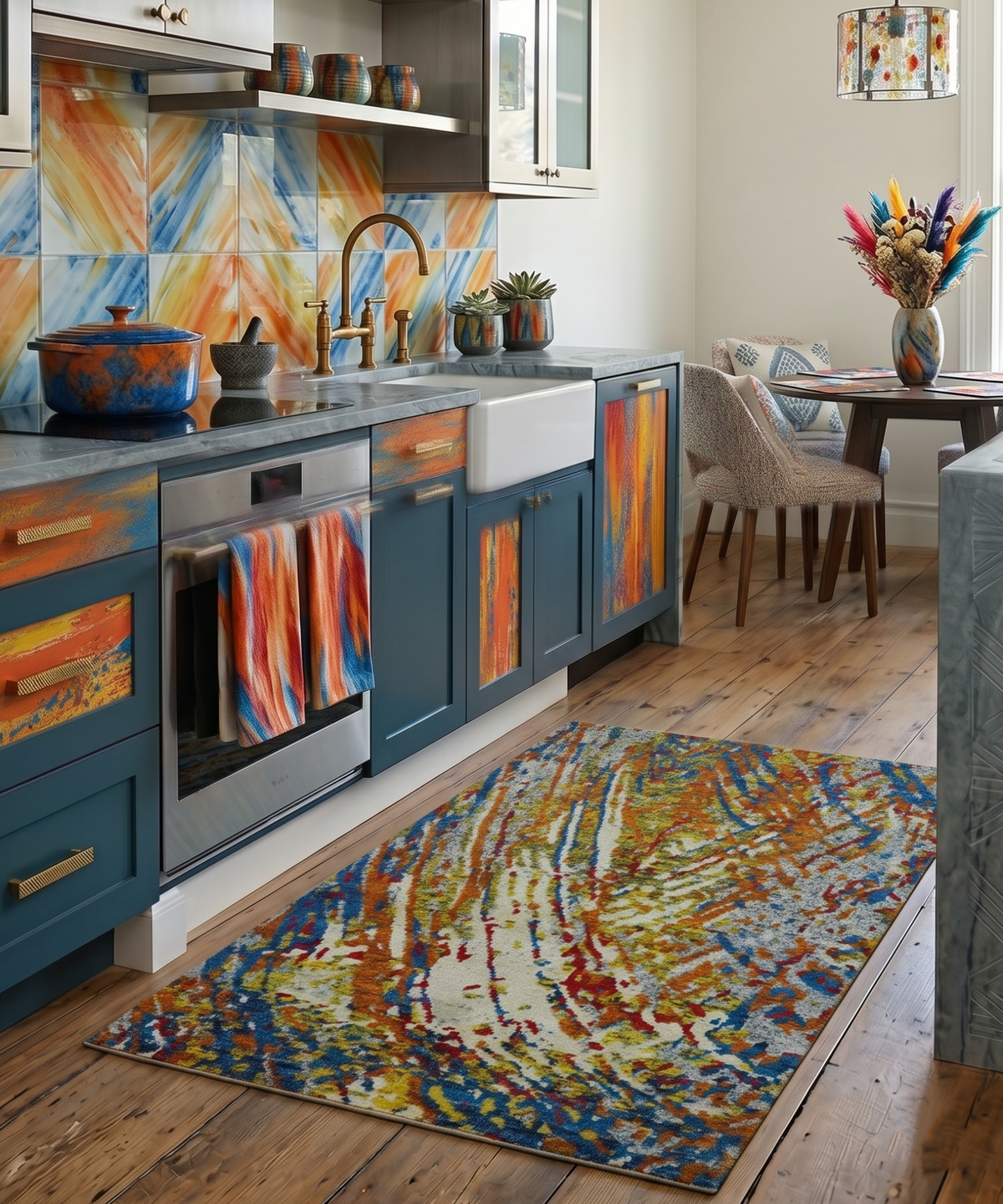 5x8 Hand Knotted Multicolor Modern Abstract Recycled Silk Area Rug