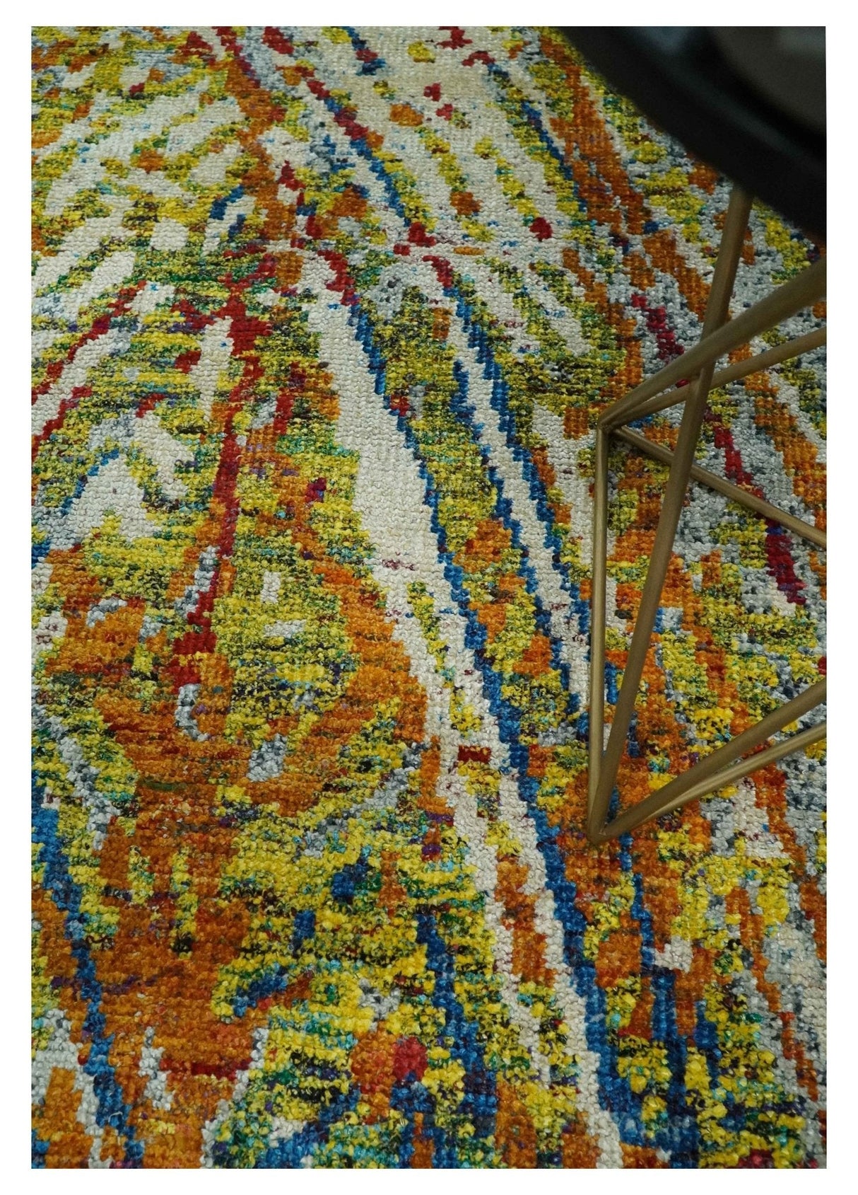 5x8 Hand Knotted Multicolor Modern Abstract Recycled Silk Area Rug