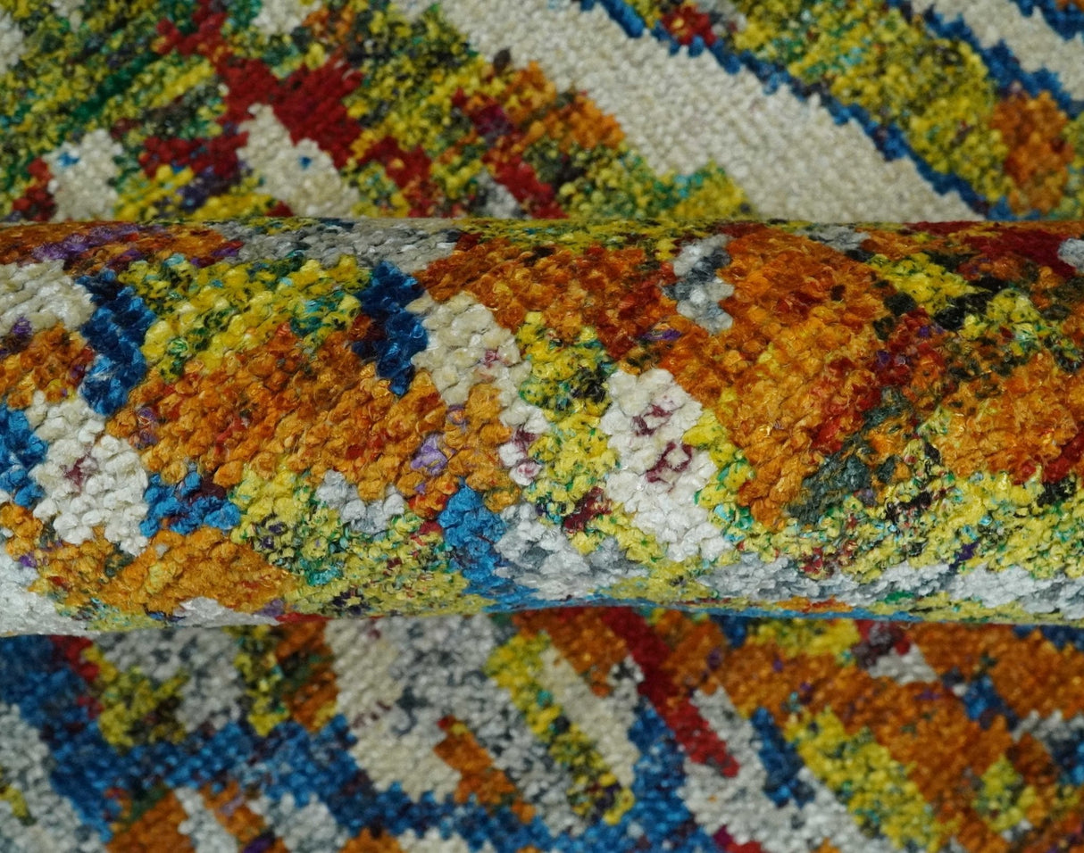 5x8 Hand Knotted Multicolor Modern Abstract Recycled Silk Area Rug