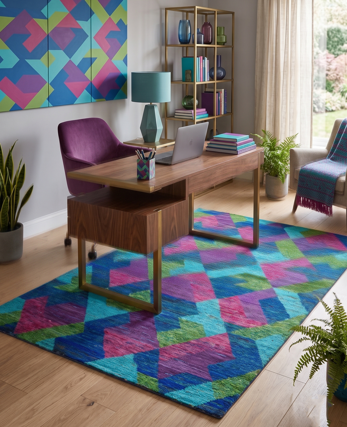 5x8 Hand Knotted Multicolor Modern Geometric Recycled Silk Area Rug