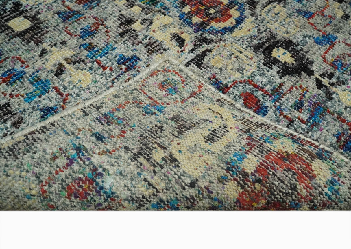 5x8 Hand Knotted Persian Style Ivory And Silver Recycled Silk Area Rug