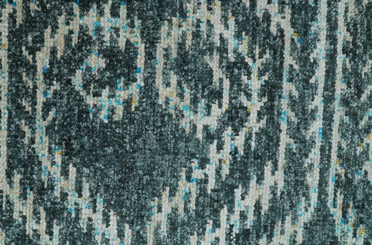 5x8 Hand Knotted Teal and Ivory Modern Contemporary Recycled Silk Area Rug
