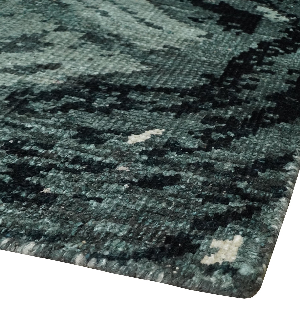 5x8 Hand Knotted Teal, Black and Ivory Antique Contemporary Bamboo Silk Area Rug