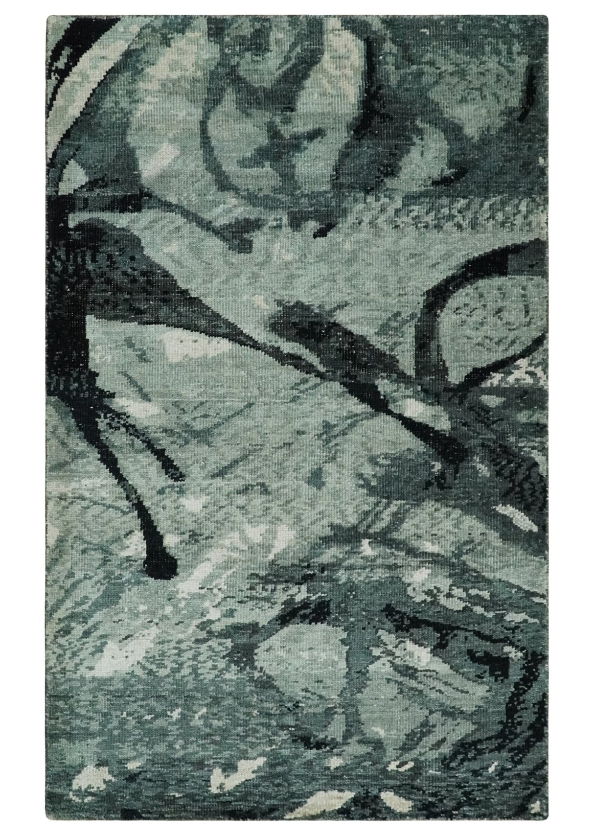5x8 Hand Knotted Teal, Black and Ivory Antique Contemporary Bamboo Silk Area Rug