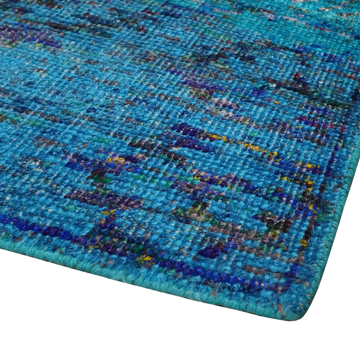 5x8 Hand Knotted Teal Blue and Violet Modern Contemporary Recycled Silk Area Rug