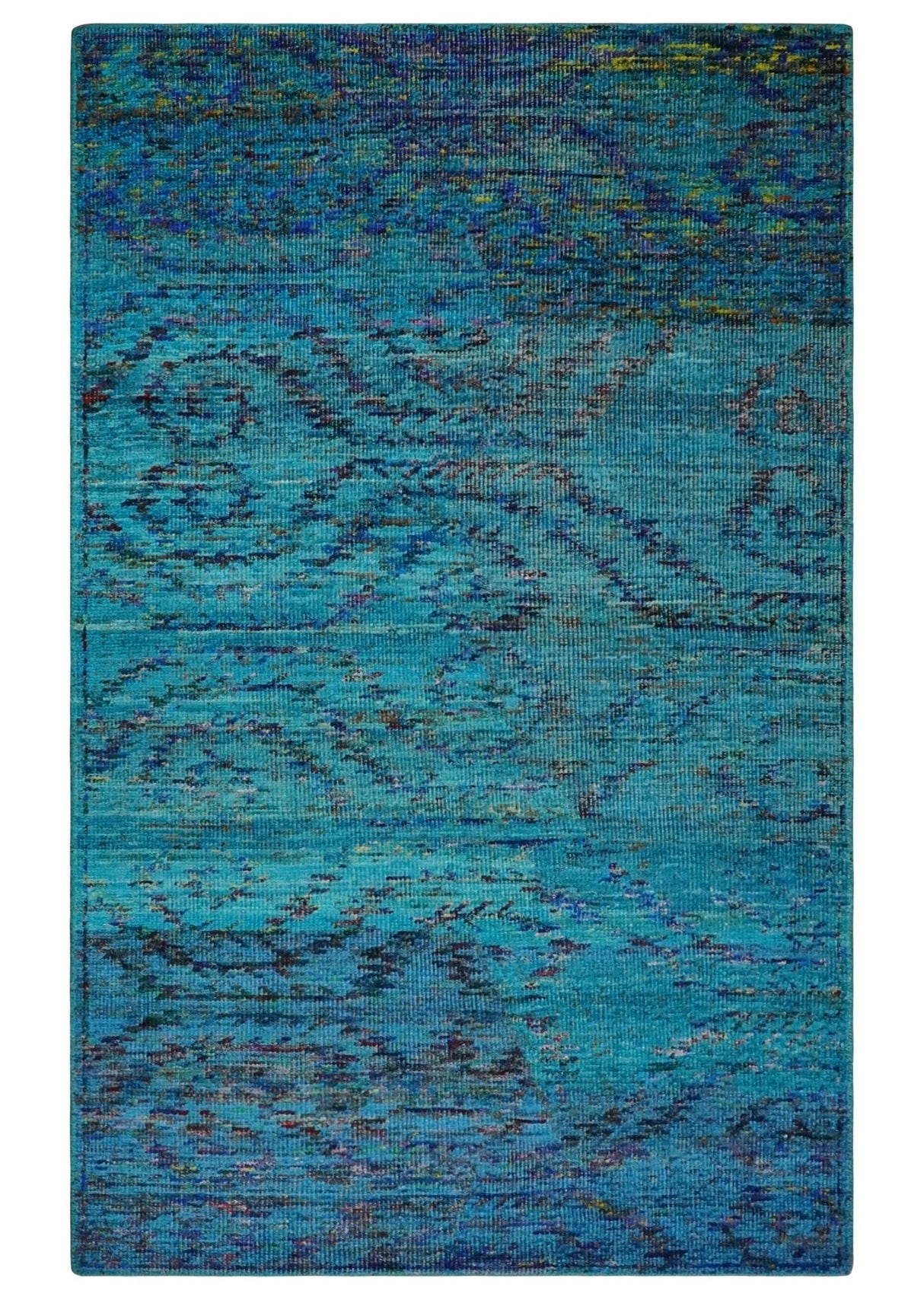 5x8 Hand Knotted Teal Blue and Violet Modern Contemporary Recycled Silk Area Rug