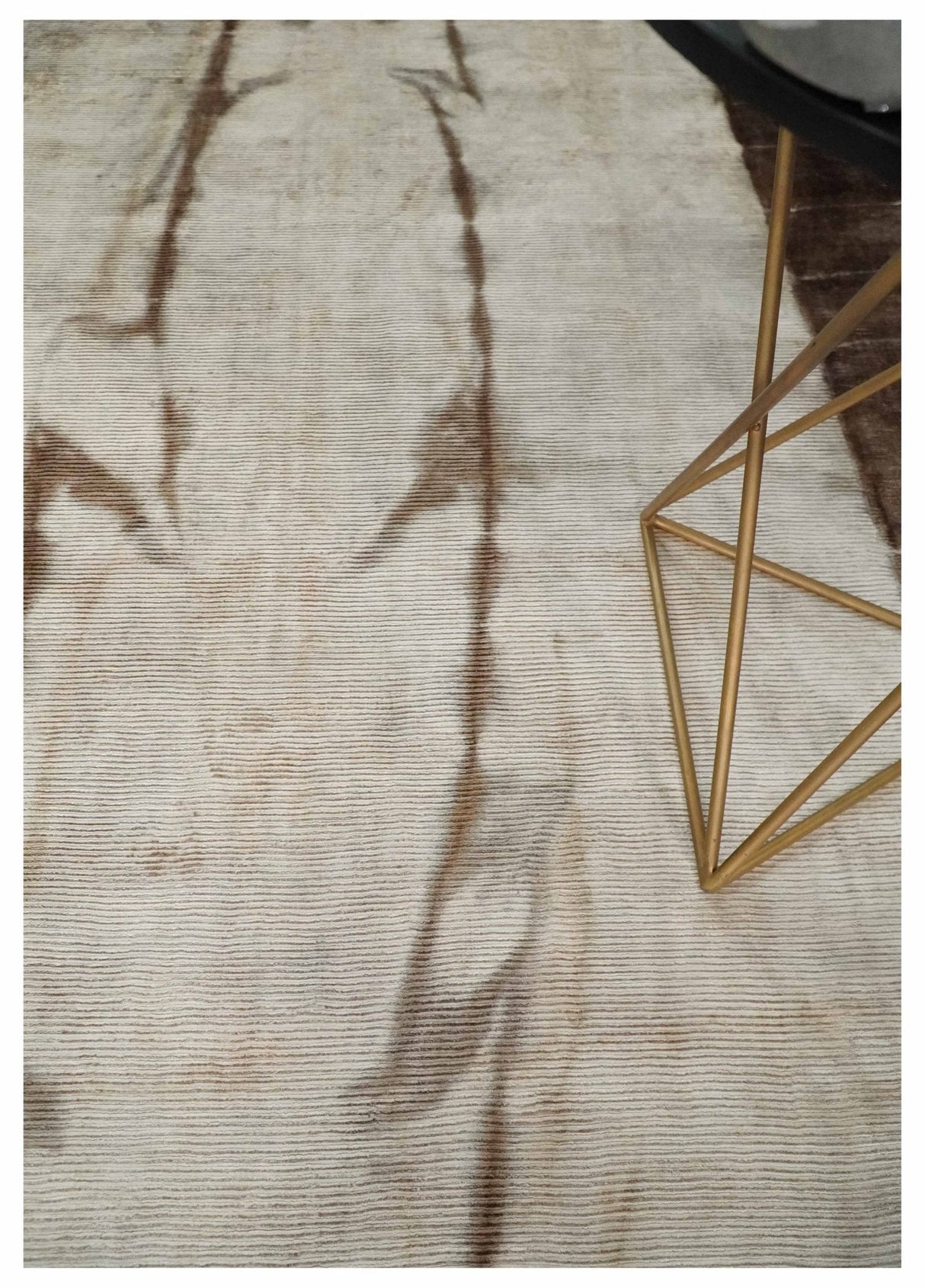 5x8 Hand Woven and Carved Silver and Brown Floral Art Silk Rug | KNT3-Area Rug-Parc Decor