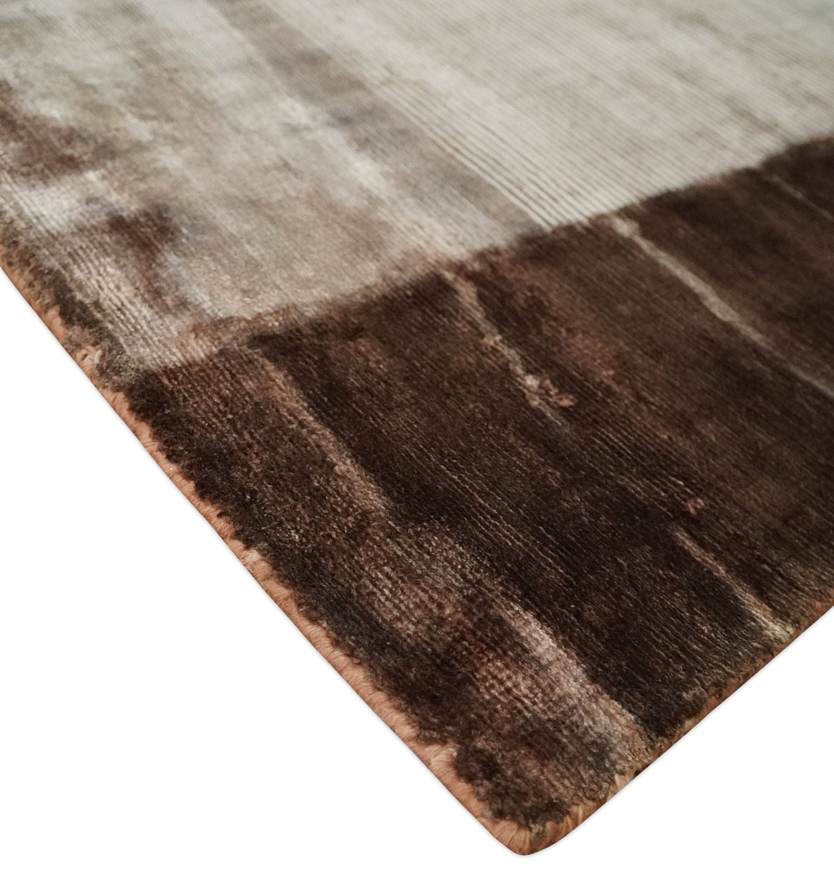 5x8 Hand Woven and Carved Silver and Brown Floral Art Silk Rug | KNT3-Area Rug-Parc Decor