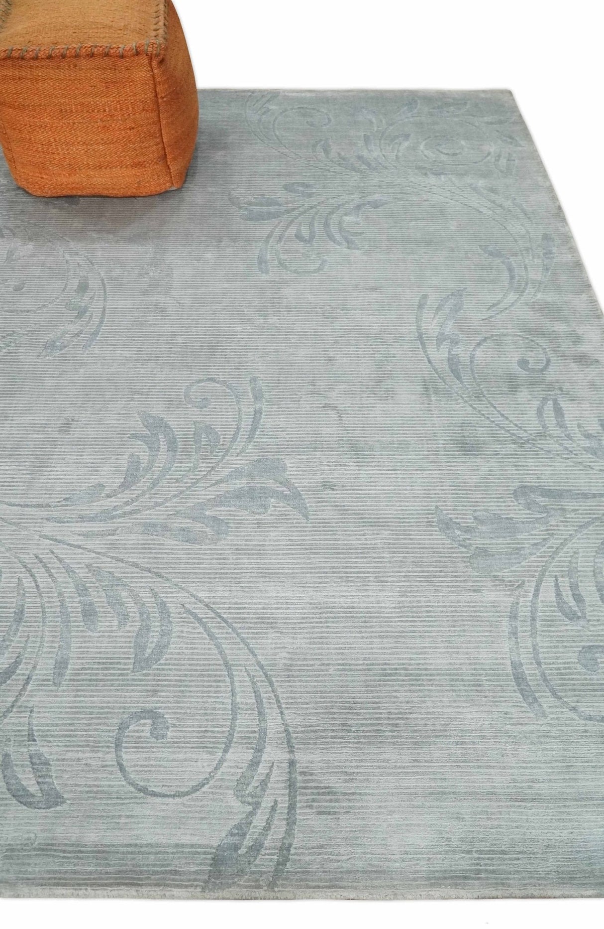 5x8 Hand Woven and hand carved Carved Silver and Gray Floral Art Silk Rug | KNT9-Area Rug-Parc Decor
