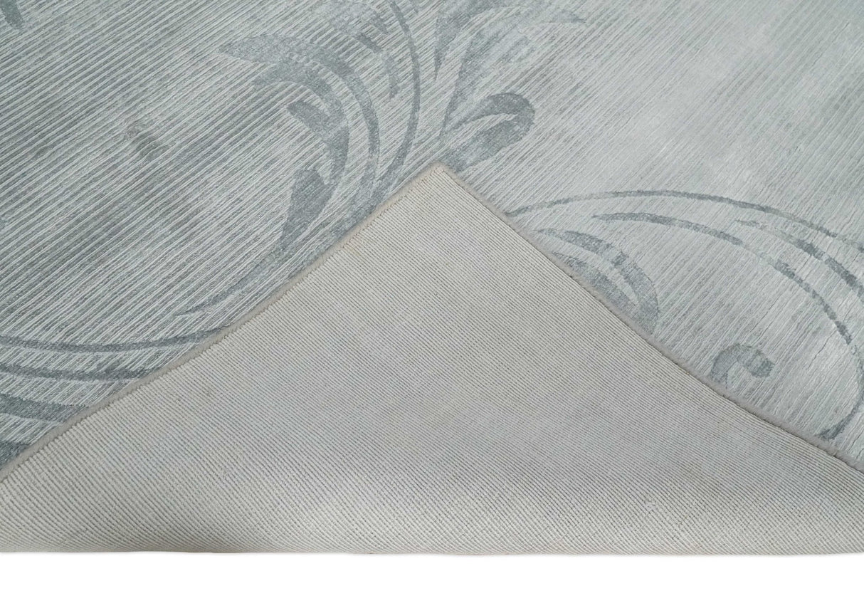 5x8 Hand Woven and hand carved Carved Silver and Gray Floral Art Silk Rug | KNT9-Area Rug-Parc Decor
