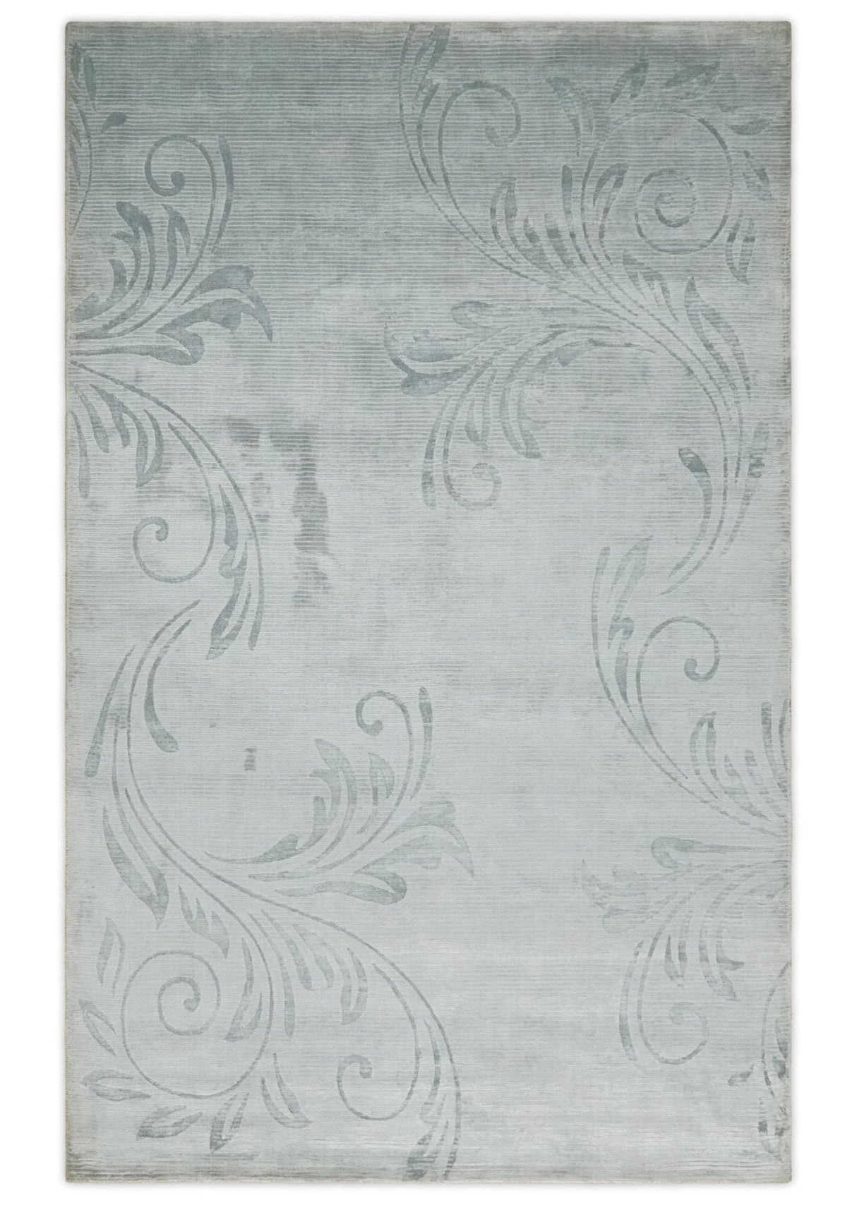 5x8 Hand Woven and hand carved Carved Silver and Gray Floral Art Silk Rug | KNT9-Area Rug-Parc Decor