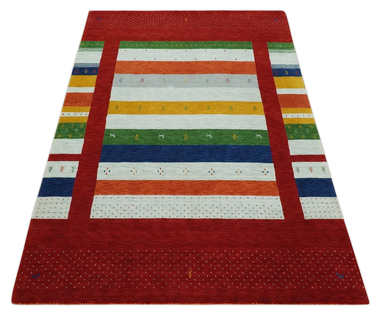 5x8 Multicolor Striped Wool Hand Woven Southwestern Lori Gabbeh Rug