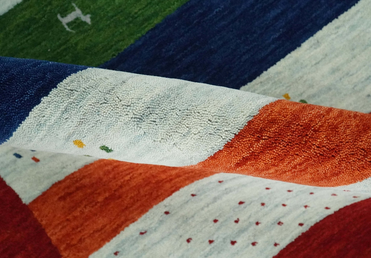 5x8 Multicolor Striped Wool Hand Woven Southwestern Lori Gabbeh Rug