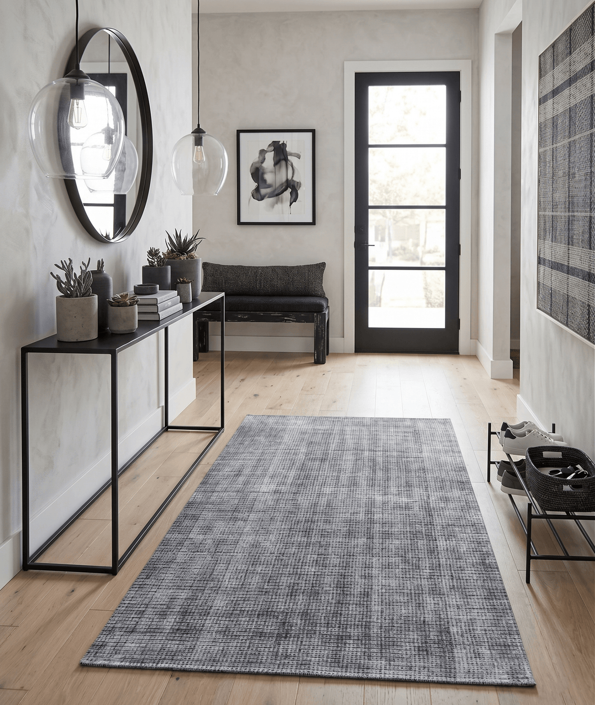 5x8 Silver and Black Modern Contemporary Hand Loom Viscose Area Rug