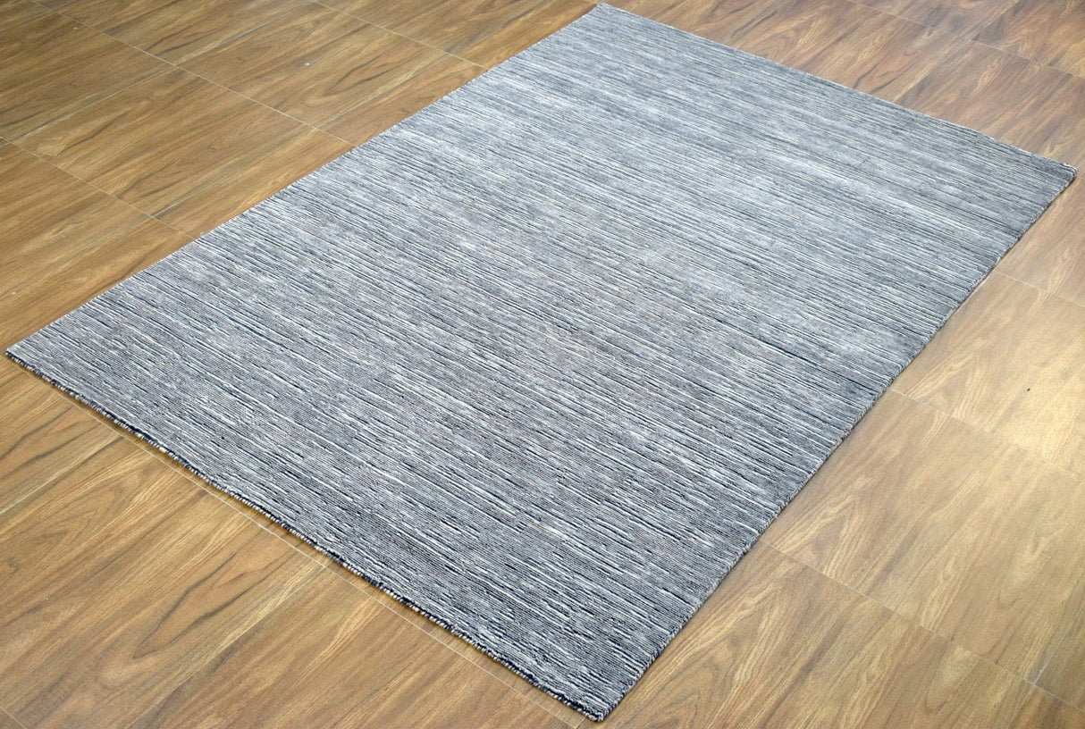 5x8 Solid Gray Rug | Handmade Wool & Viscose Area Rug | TRD1007158