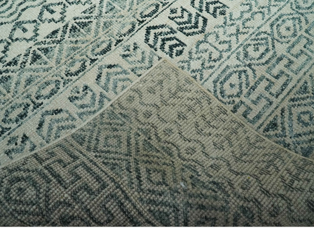 5x8 Teal and Silver Hand Knotted Southwestern Tribal Trellis wool Area Rug