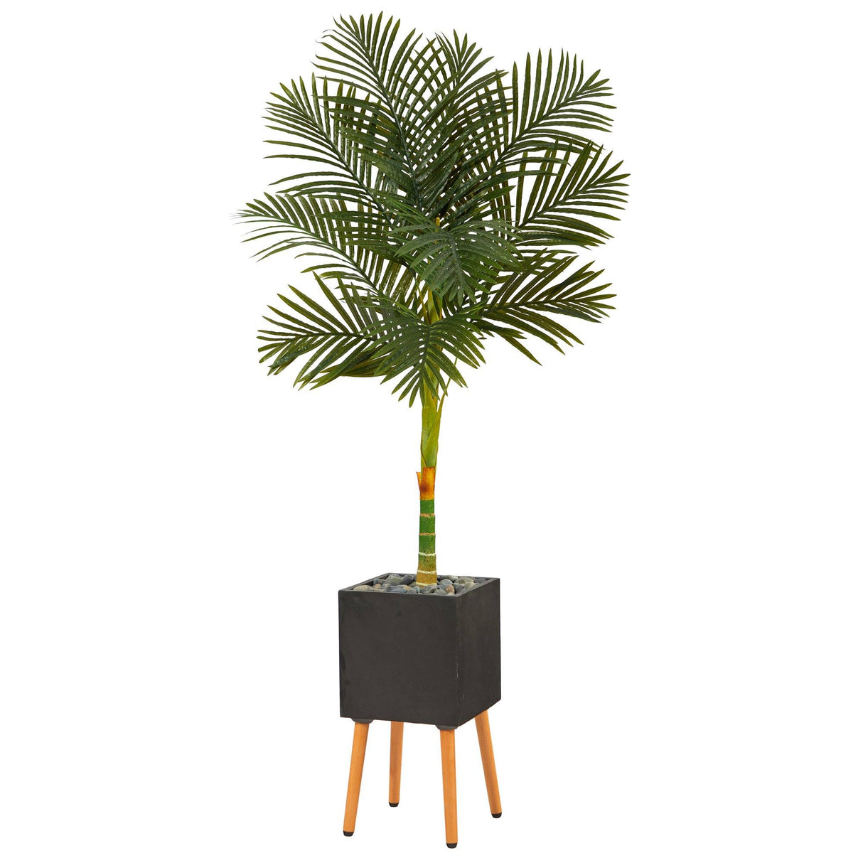 6’ Artificial Golden Cane Palm Tree in Black Planter with Stand-Parc Decor