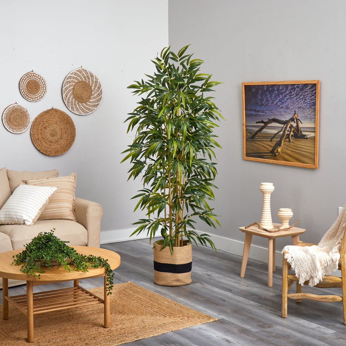 6' Bamboo Artificial Tree with 1024 Bendable Branches in Handmade Natural Cotton Planter-Parc Decor