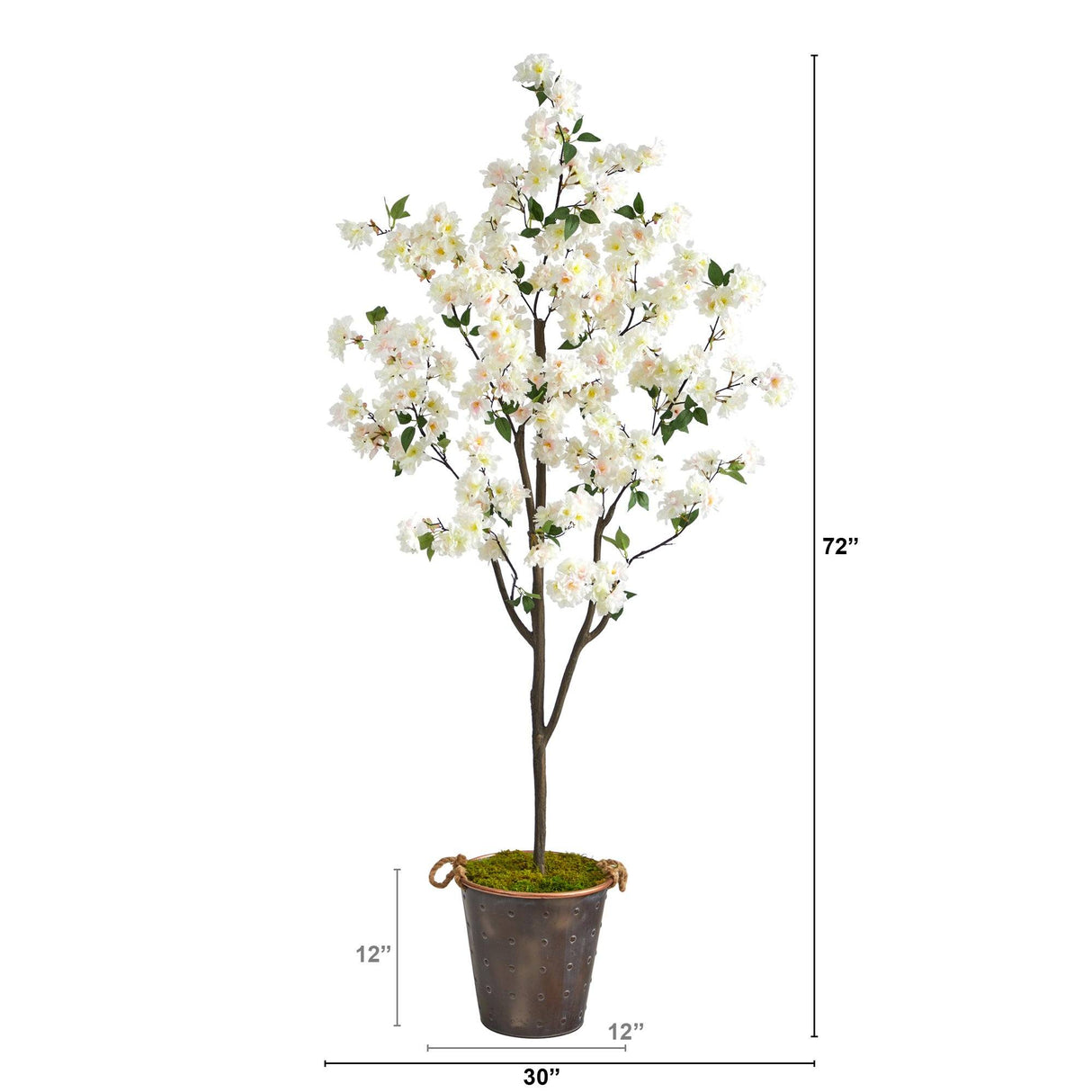 6’ Cherry Blossom Artificial Tree in Decorative Metal Pail with Rope-Parc Decor