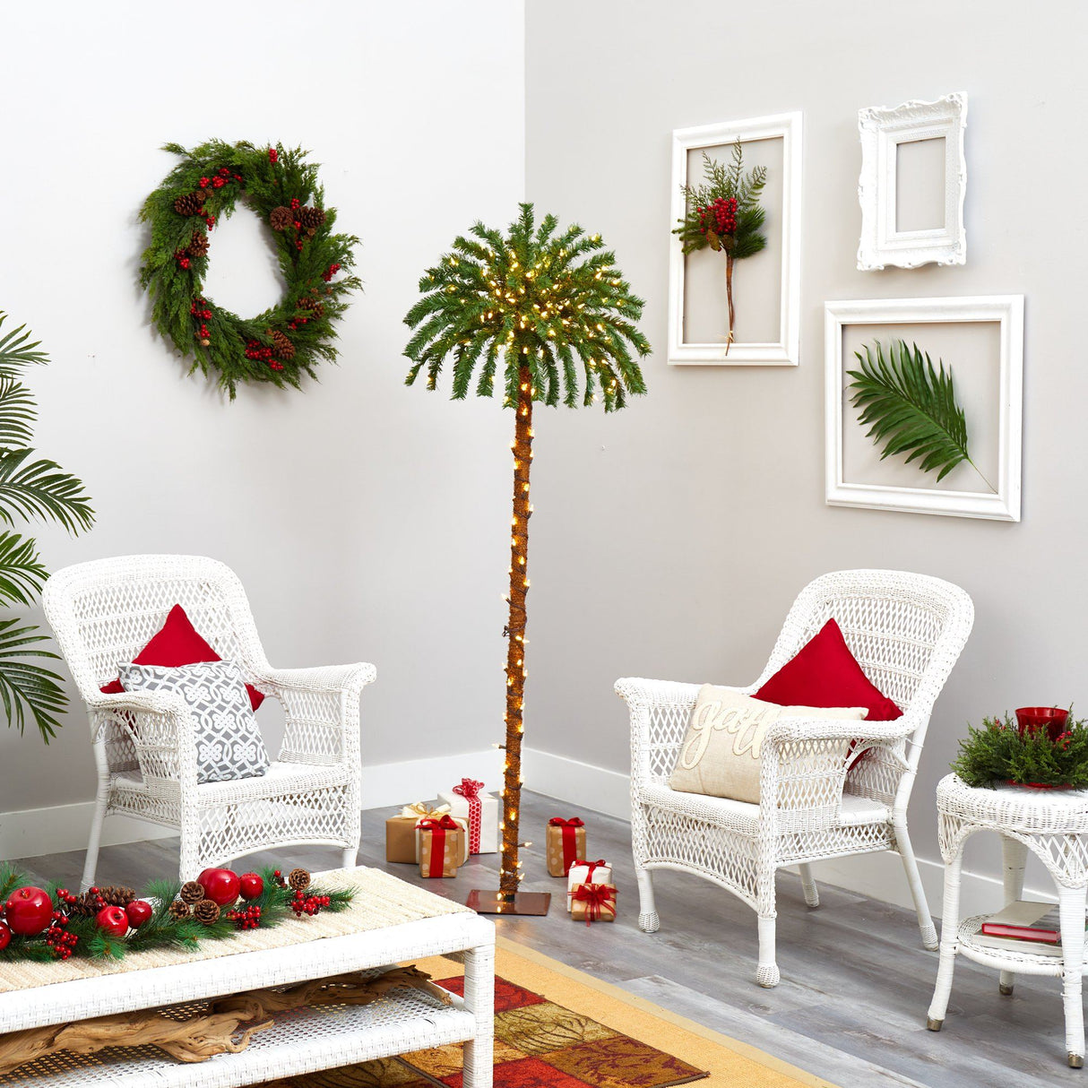 6’ Christmas Palm Artificial Tree with 200 Warm White LED Lights-Parc Decor