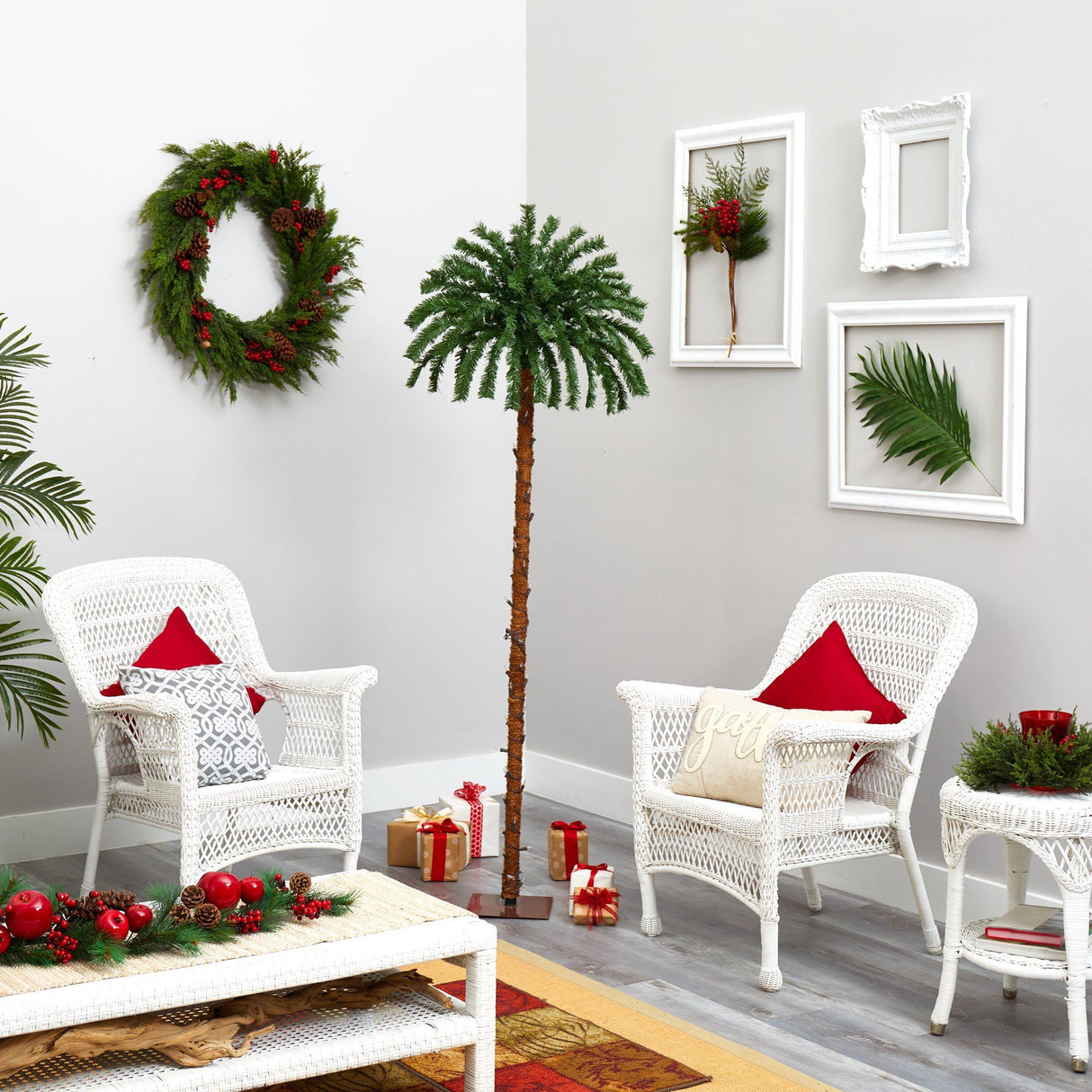 6’ Christmas Palm Artificial Tree with 200 Warm White LED Lights-Parc Decor